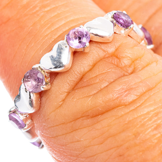 Dainty amethyst heart ring in .925 sterling silver with four heart-set purple stones