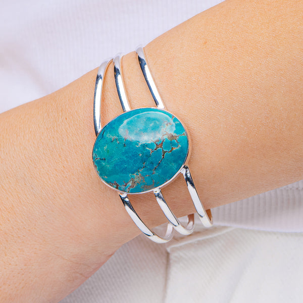 Kingman Turquoise Cuff Bracelet Adjustable (.925 Sterling Silver)