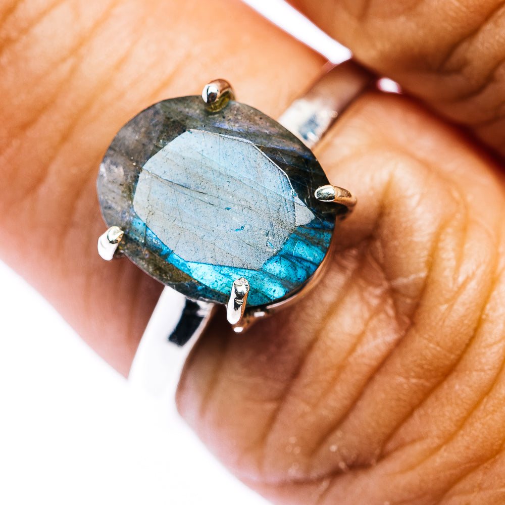Faceted Labradorite Ring Size 8 (.925 Sterling Silver)