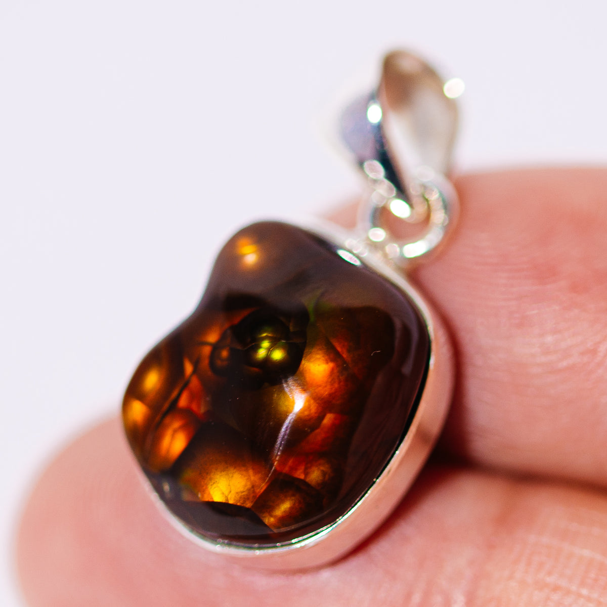AAA Top Grade Mexican Fire Agate Pendant 1 1/8" (.925 Sterling Silver)