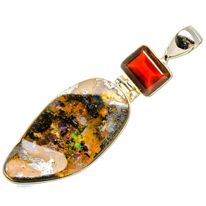 Boulder Opal, Garnet Pendant 2" (925 Sterling Silver) PD37908