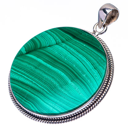 Malachite Coin 925 Sterling Silver Pendant 2" (925 Sterling Silver) PD38604