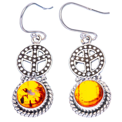 Baltic Amber Peace Earrings 1 3/8" (925 Sterling Silver) E1385