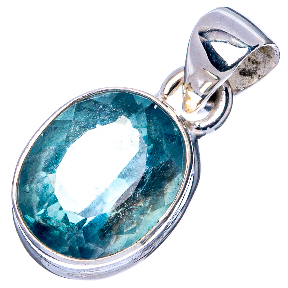 Rare Faceted Blue Fluorite Pendant 7/8" (925 Sterling Silver) P43026