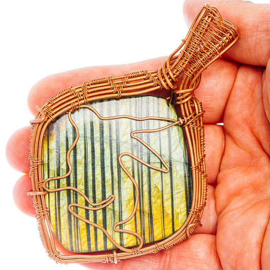 Labradorite Wire Wrap Pendant 3 3/8" (Copper)