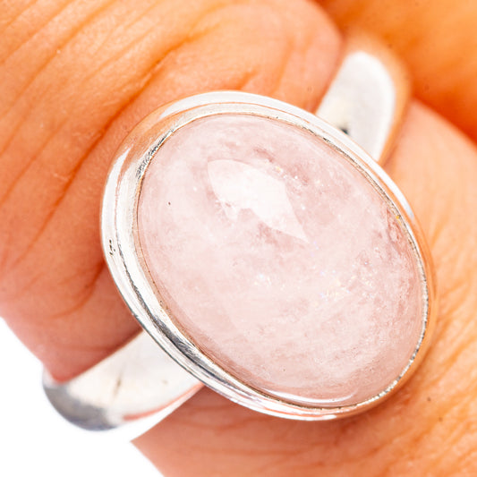 Sterling silver oval pink gemstone ring, close-up on gemstone setting