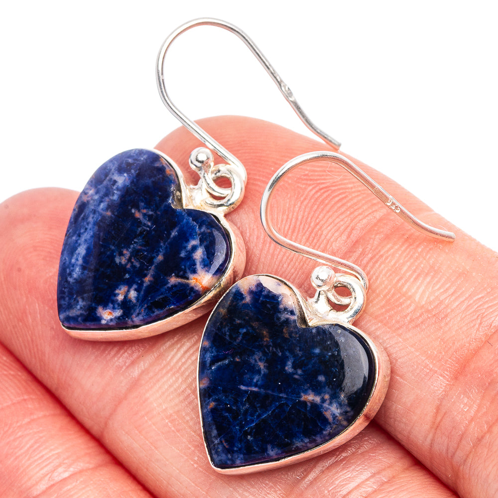 Sodalite Heart Earrings 1 1/4" (925 Sterling Silver) E1866