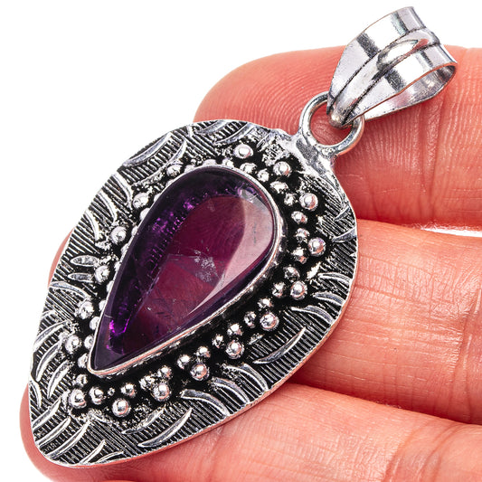 Amethyst pendant in German silver, purple teardrop stone with hanging bail