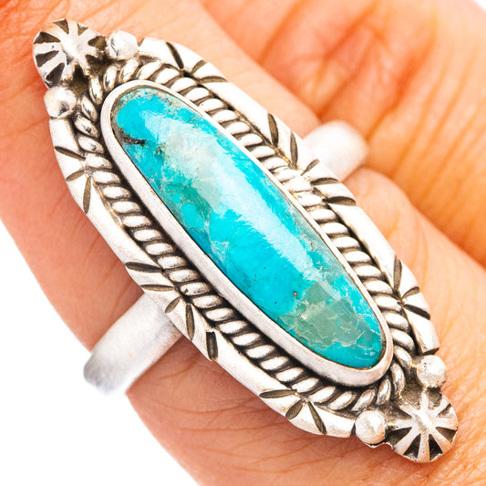 Turquoise oval stone adjustable sterling silver ring with ornate patterned band