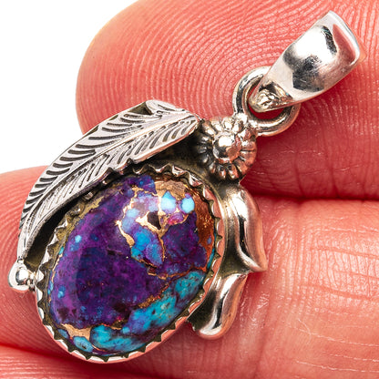 Purple Copper Turquoise Pendant 1 1/8" (.925 Sterling Silver)