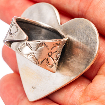 Exclusive Number 8 Mine Turquoise Heart Ring Size 9 Adjustable (.925 Sterling Silver)