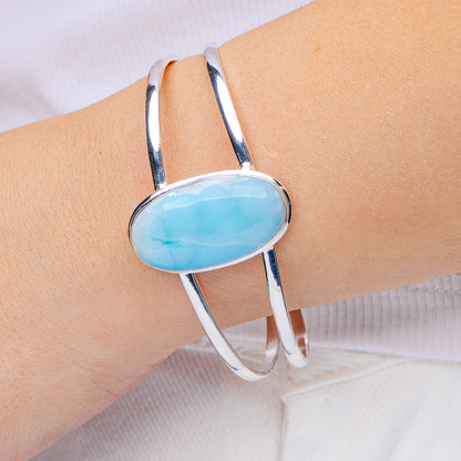 Larimar Cuff Bracelet Adjustable (.925 Sterling Silver)