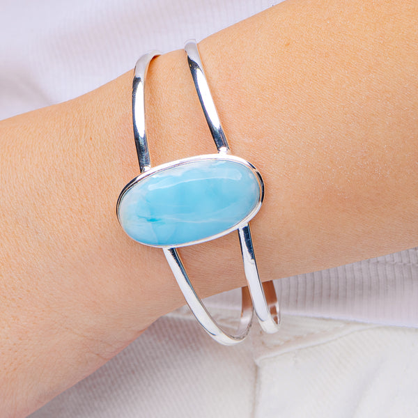 Larimar Cuff Bracelet Adjustable (.925 Sterling Silver)