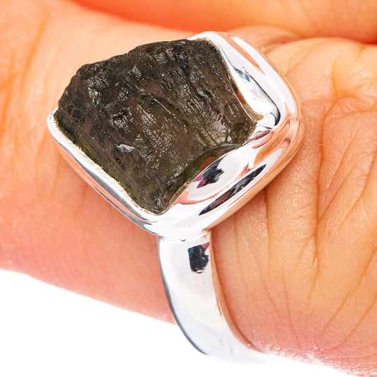 Sterling silver bezel-set rough green gemstone ring, size 6