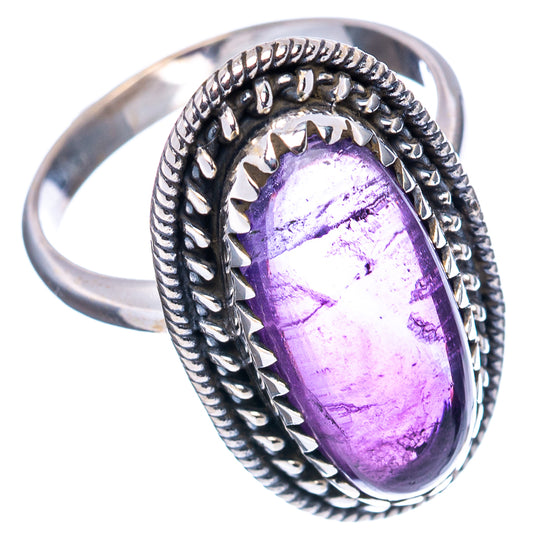 Sterling silver amethyst oval ring with ornate rope-like bezel, size 7.