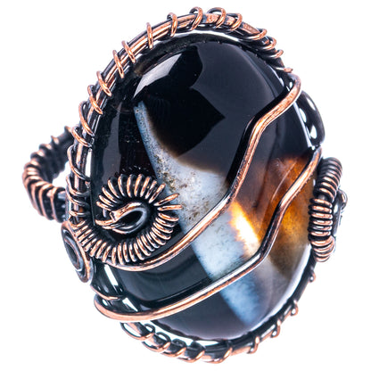 Banded Agate Wire Wrap Ring Size 6.25 (Oxidized Copper)