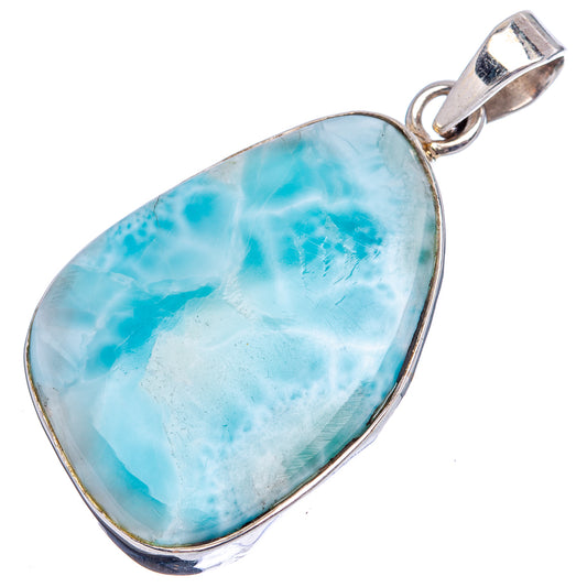 Oval Larimar gemstone pendant on sterling silver bail, blue marbled stone