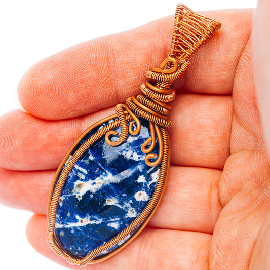 Sodalite Wire Wrap Pendant 2 5/8" (Copper)