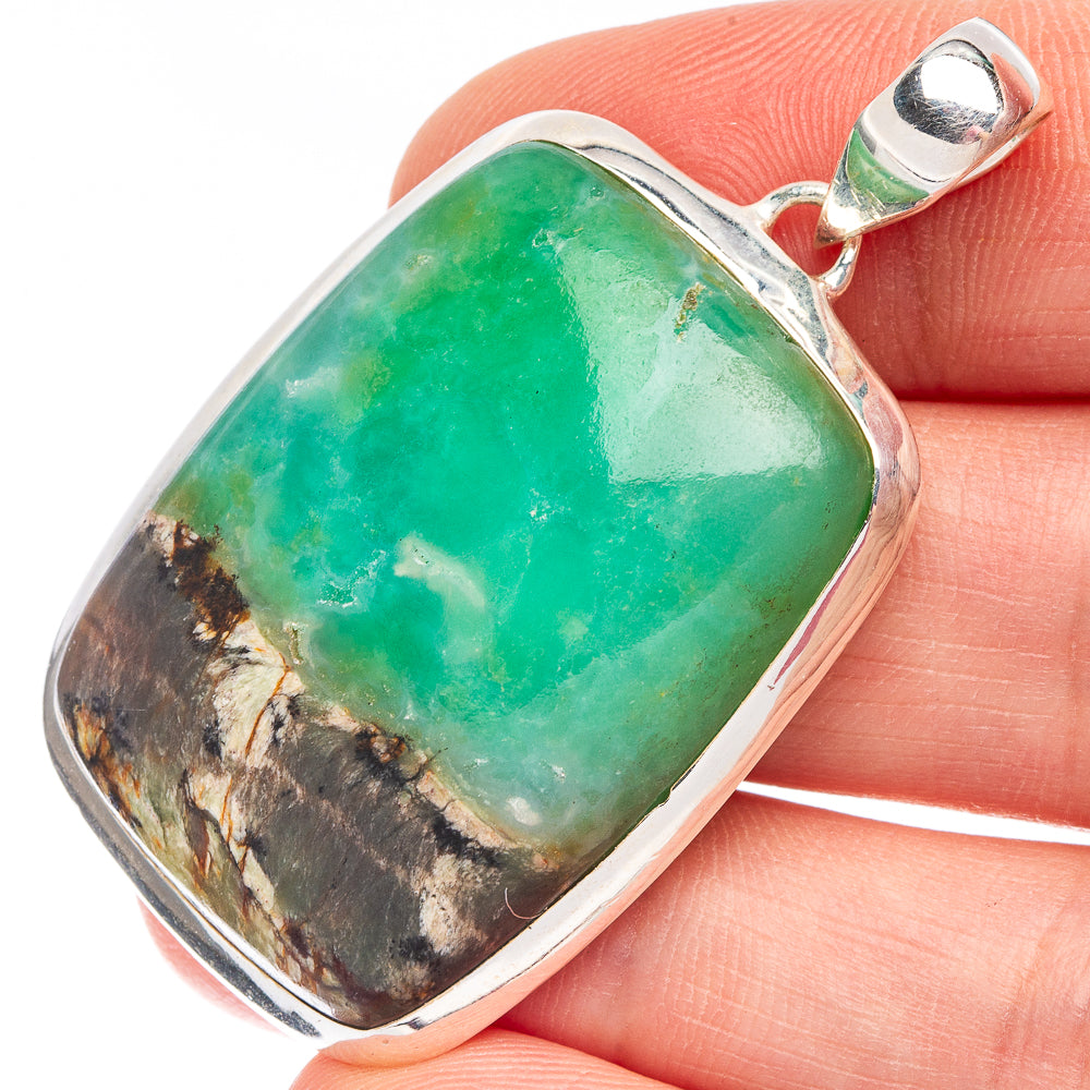 Large Boulder Chrysoprase 925 Sterling Silver Pendant 1 7/8" (925 Sterling Silver) P43590