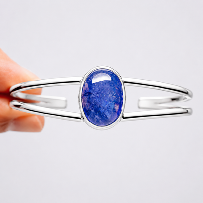 Tanzanite Cuff Bracelet Adjustable (.925 Sterling Silver)