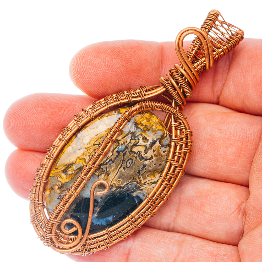 Palm Root Agate Wire Wrap Pendant 2 7/8" (Copper)