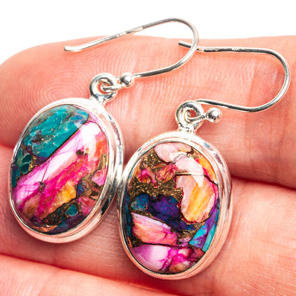 Kingman Pink Dahlia Turquoise Earrings 1 3/8" (925 Sterling Silver) E432768