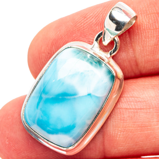 Sterling silver larimar pendant with rectangular blue gemstone set in a bezel