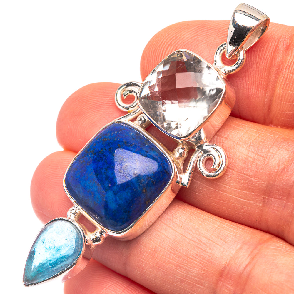 Lapis Lazuli, White Quartz, Blue Fluorite 925 Sterling Silver Pendant 2 1/8" (925 Sterling Silver) PD38668