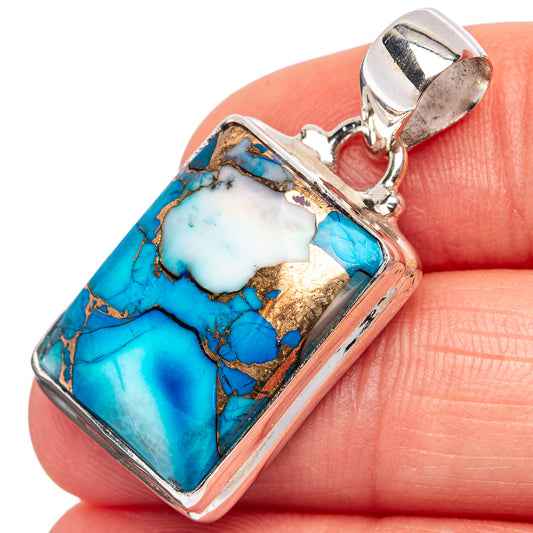Turquoise rectangle pendant with gold inlay veins and .925 silver bail loop.