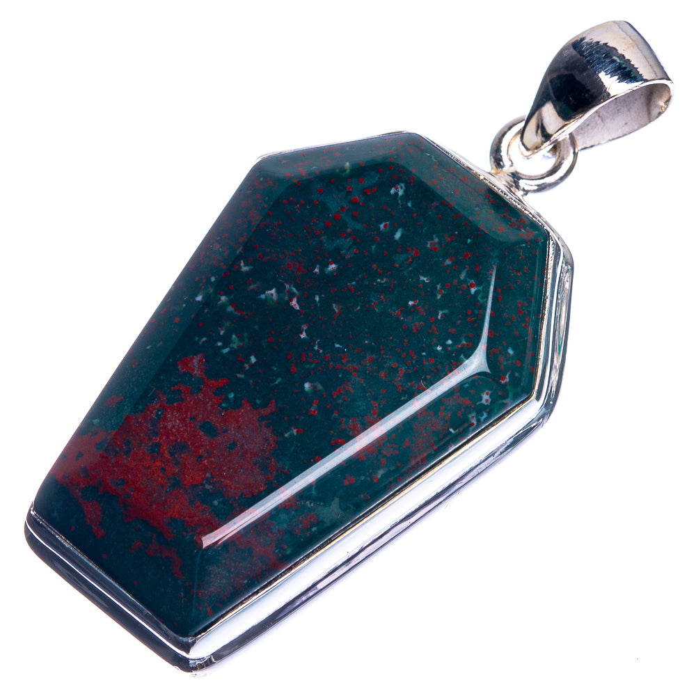 925 sterling silver bloodstone pendant with dark green and red speckled faceted stone