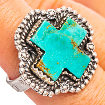 Southwestern Style Mojave Turquoise Cross Ring Size 8 Adjustable (.925 Sterling Silver)