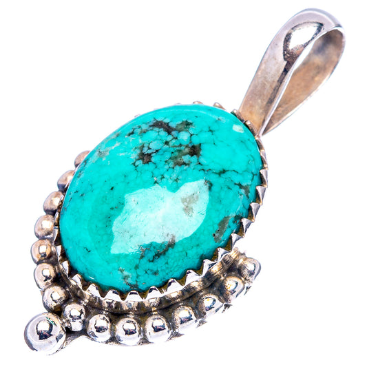 Turquoise cabochon pendant in .925 sterling silver with scalloped bead rim and bail