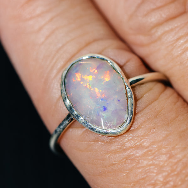 Ethiopian Opal Dainty Ring Size 10 (.925 Sterling Silver)
