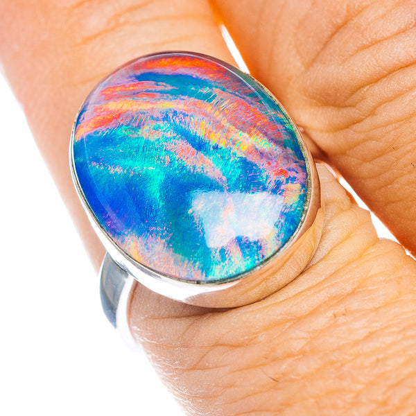 Aurora Opal Ring Size 8.5 (.925 Sterling Silver)