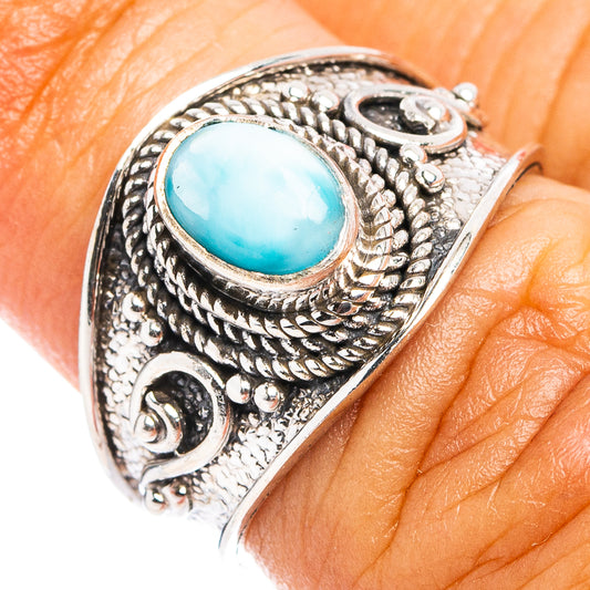 Turquoise larimar oval cocktail ring in ornate .925 sterling silver setting