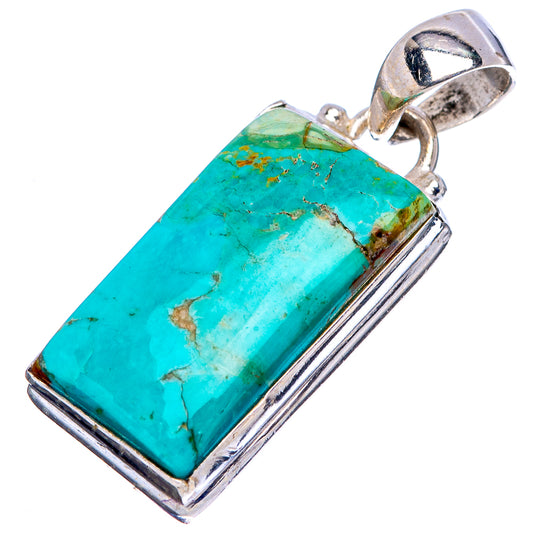 Turquoise rectangle pendant with .925 sterling silver frame and top bail