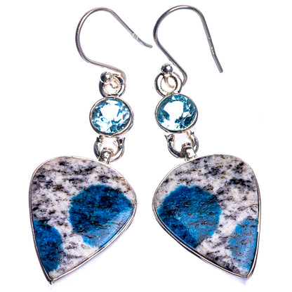 K2 Blue Azurite, Blue Topaz 925 Sterling Silver Earrings 1 7/8"