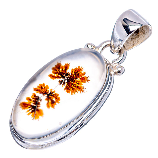Oval dendritic agate pendant with .925 sterling silver bail, orange dendrite pattern