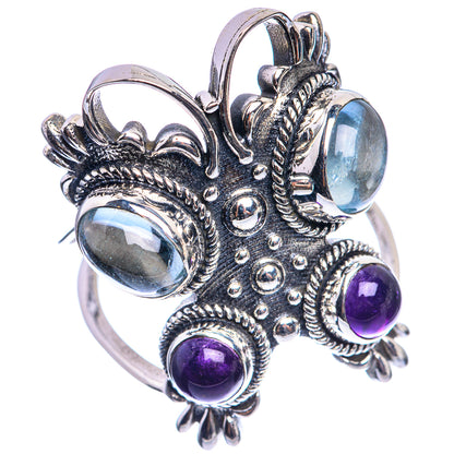 Large Natural Aquamarine, Amethyst 925 Sterling Silver Ring Size 9