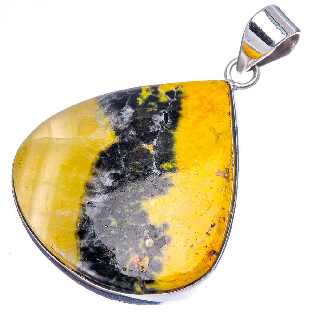 Yellow and black bumblebee jasper teardrop pendant in .925 sterling silver setting