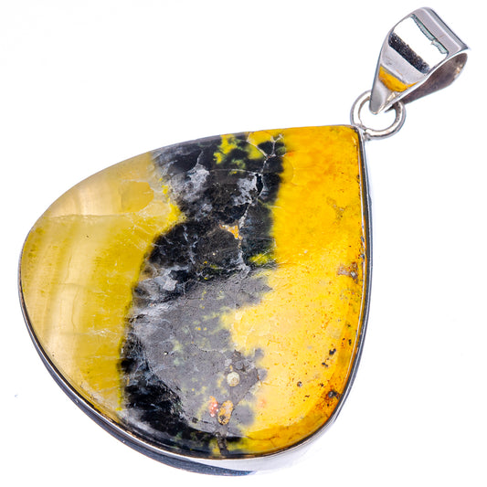 Yellow and black bumblebee jasper teardrop pendant in .925 sterling silver setting