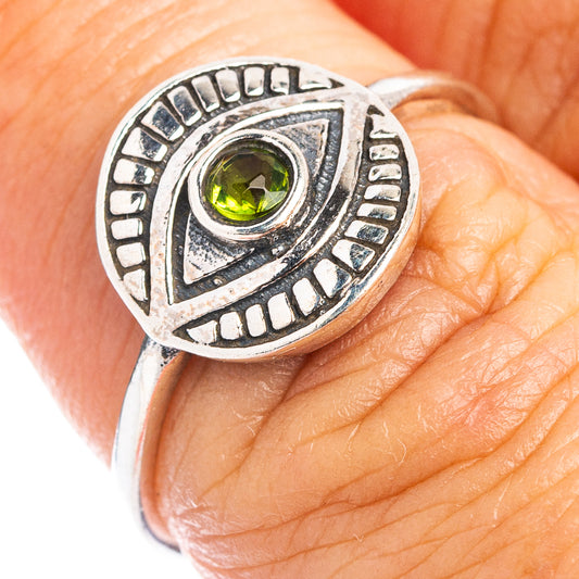 Peridot eye dainty ring, .925 sterling silver, green teardrop gemstone centerpiece