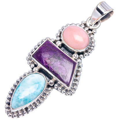 Sterling silver pendant with pink oval and purple rectangle stones, blue oval accent