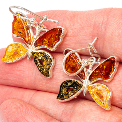 Baltic Amber Butterfly Earrings 1 3/8" (.925 Sterling Silver)