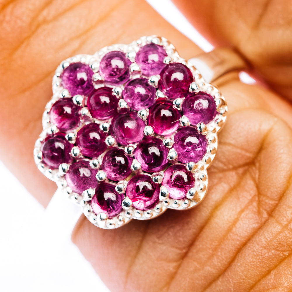 Burmese Ruby Cluster Ring Size 7 (.925 Sterling Silver)