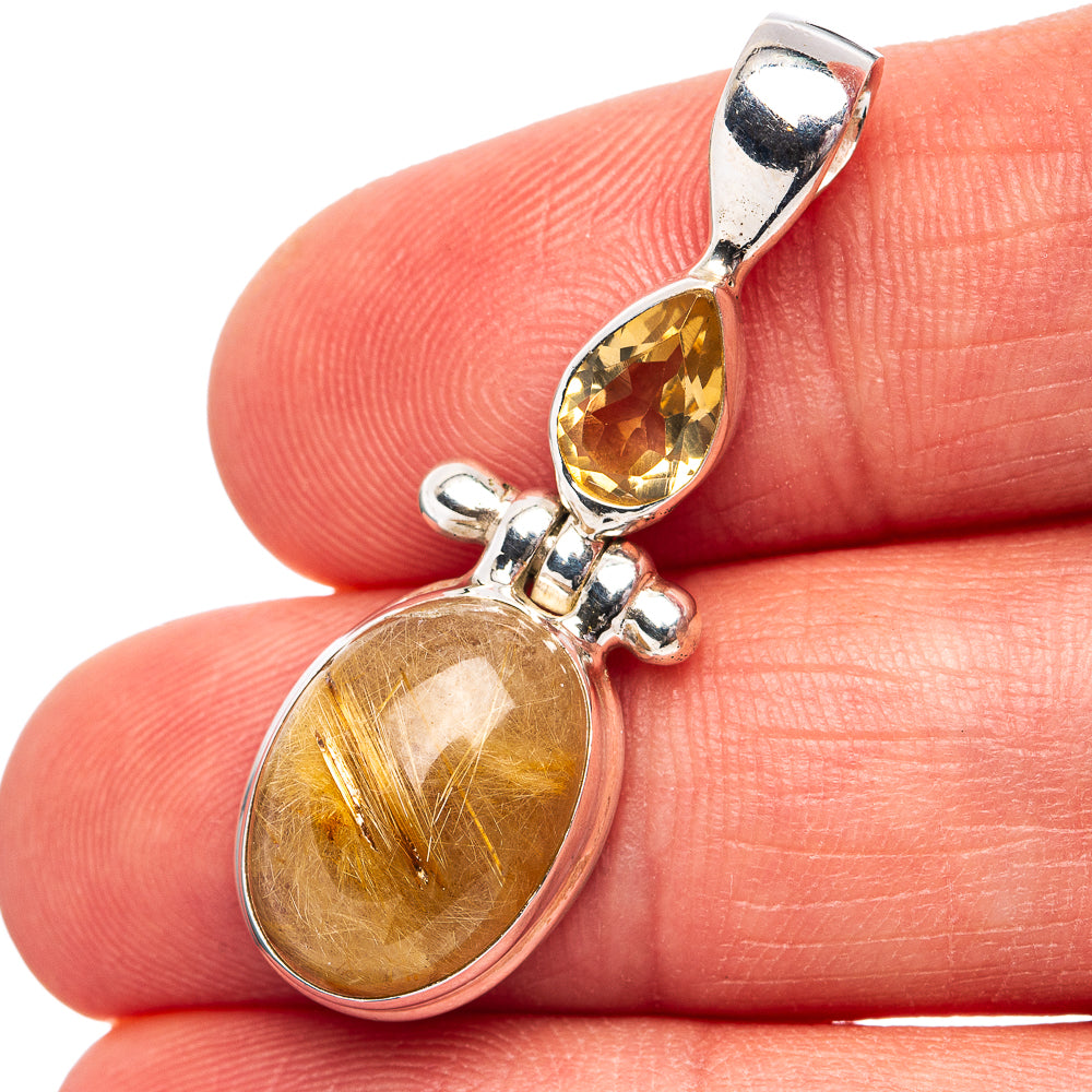 Rutilated Quartz, Citrine Pendant 1 3/8" (.925 Sterling Silver)