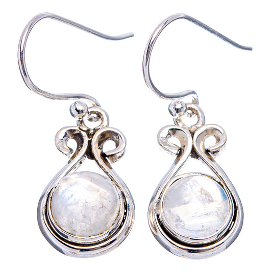 Sterling silver teardrop moonstone drop earrings with ornate loops and round top