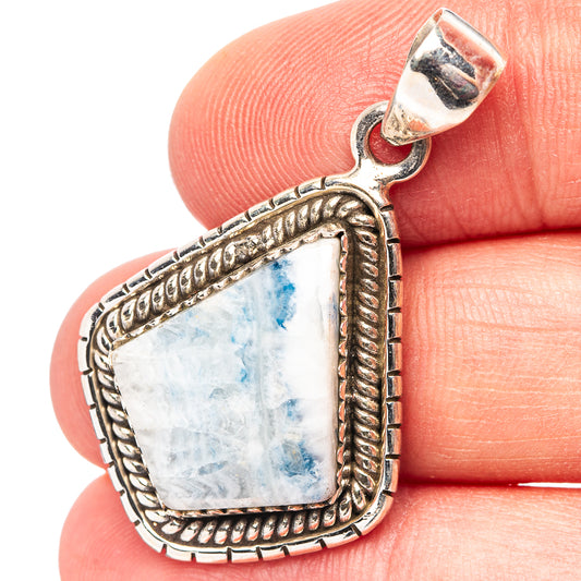 925 sterling silver pendant with blue scheelite square gemstone, ornate bezel