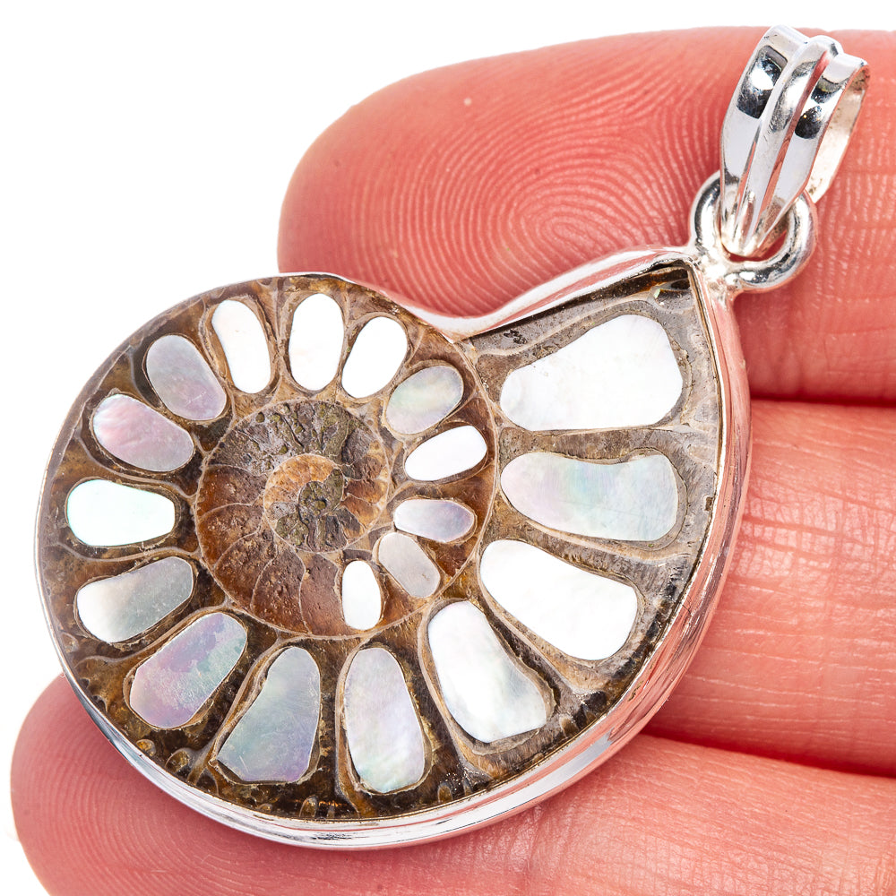 Rare Ammonite Mother of Pearl Pendant 1 3/4" (925 Sterling Silver) P40666