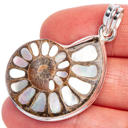 Rare Ammonite Mother of Pearl Pendant 1 3/4" (925 Sterling Silver) P40666